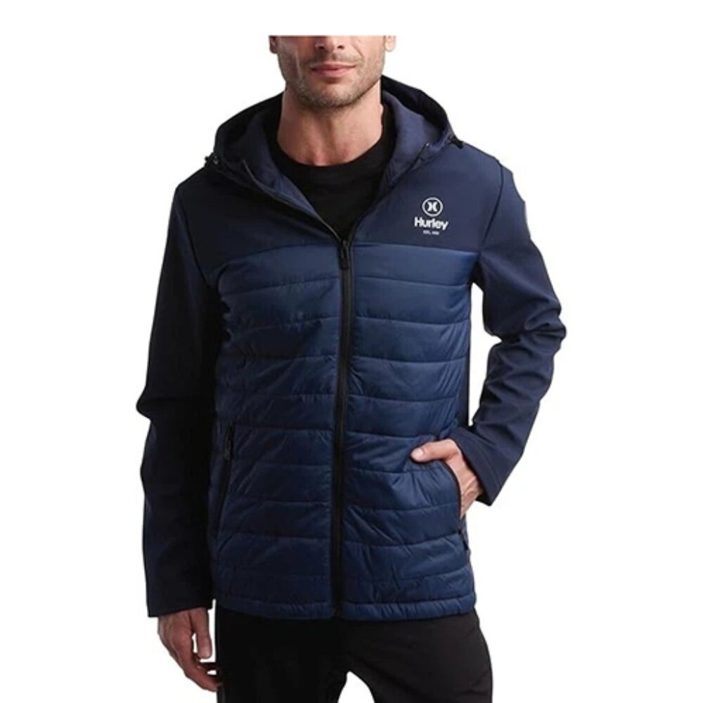 Hurley Men's Windbreaker Softshell Quilted Wind Resistant Fabric Jacket